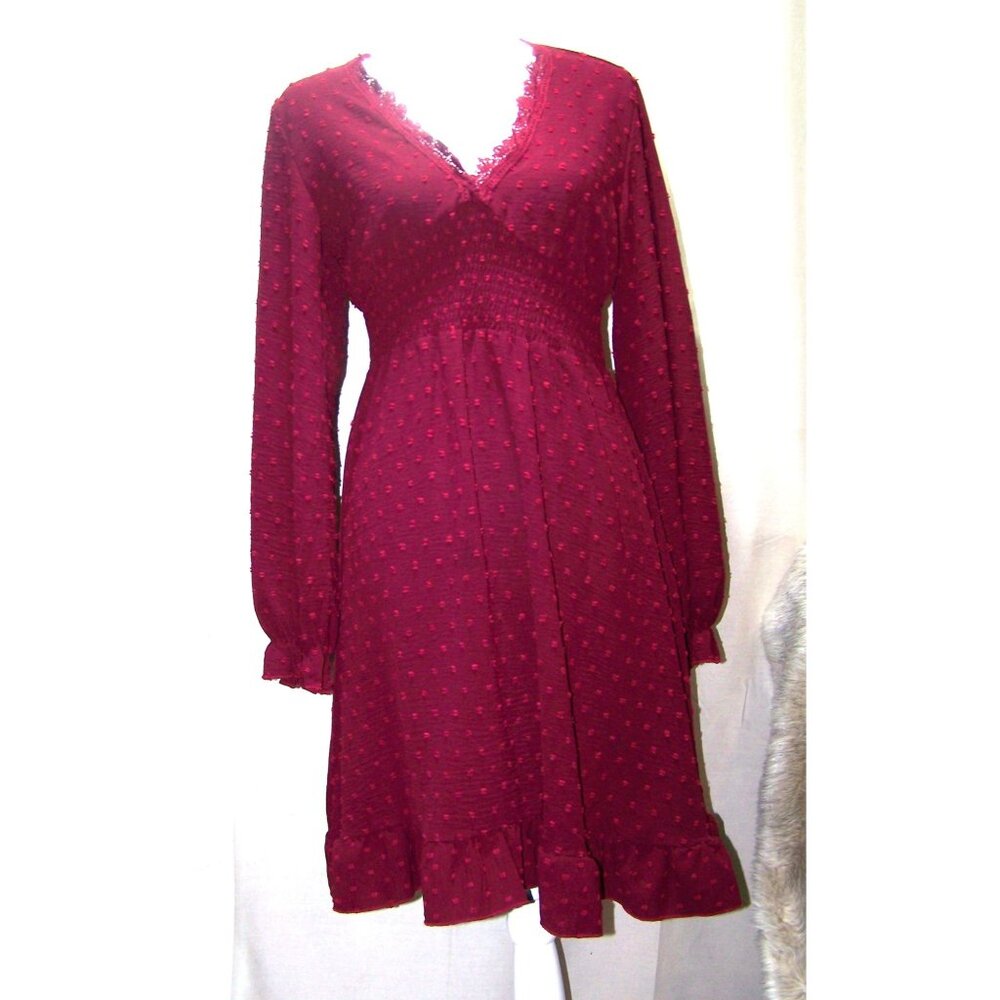 Shein Dress Fit Flare Babydoll Wine Burgundy Size 6 Ruffles
